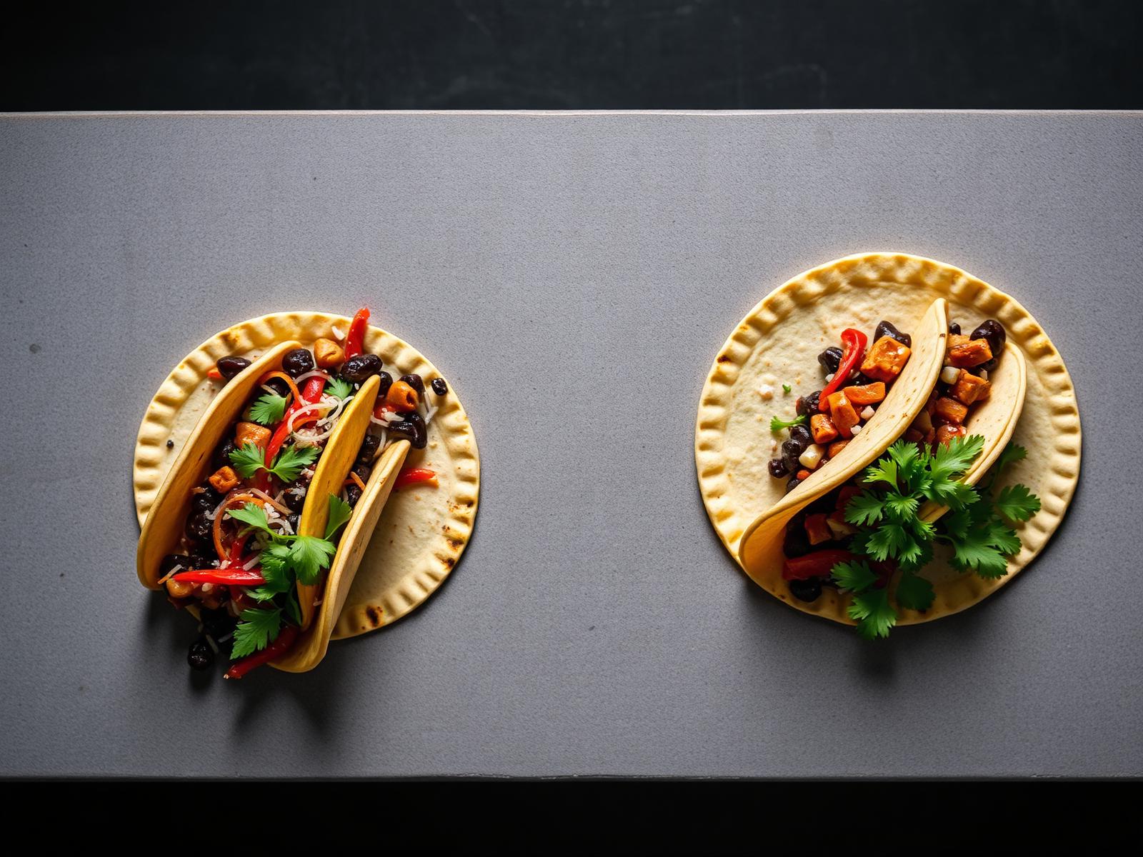 Handcrafted tacos on concrete